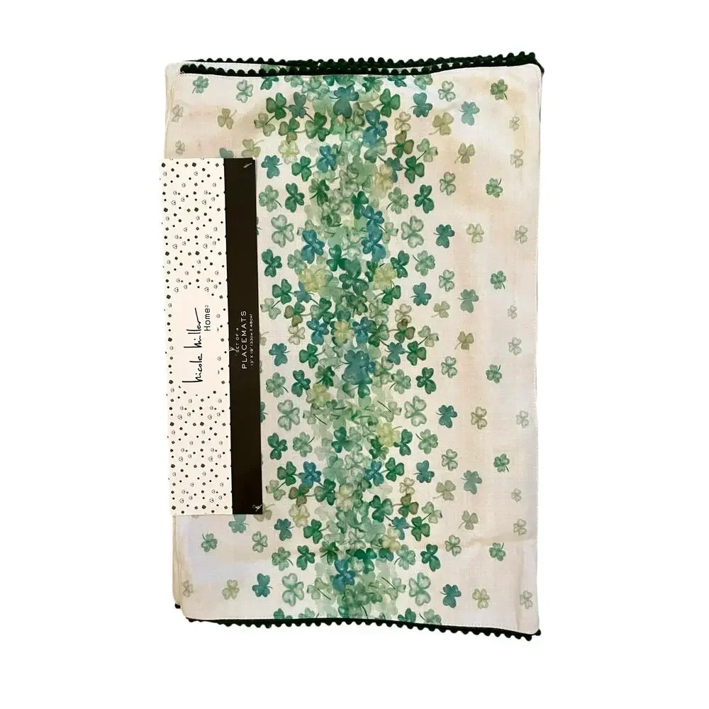 Nicole Miller St.Patrick's Day Shamrock Placemats 13x19 Set of 4 New